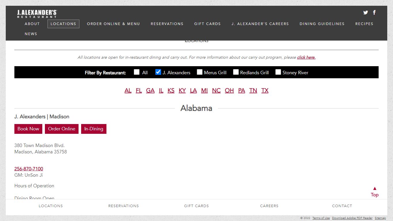 Locations - J. Alexander's Restaurants